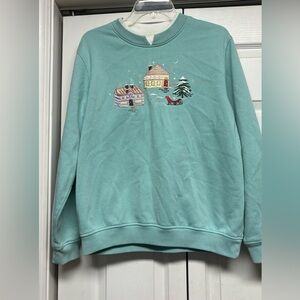 Cozy Teal Sweatshirt with Winter Scene